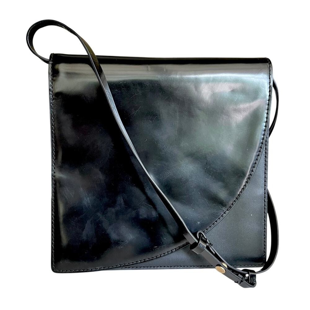 Kate Spade Saturday Black Patent Leather Double Flap Crossbody Shoulder Bag